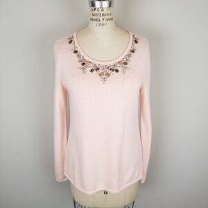 Chico's Embellished Jeweled Belle Pale Pink Pullover Knit Sweater Size 0 {Small}